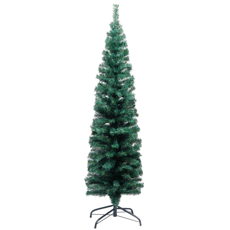 Slim Artificial Pre-lit Christmas Tree with Stand Green 150 cm PVC