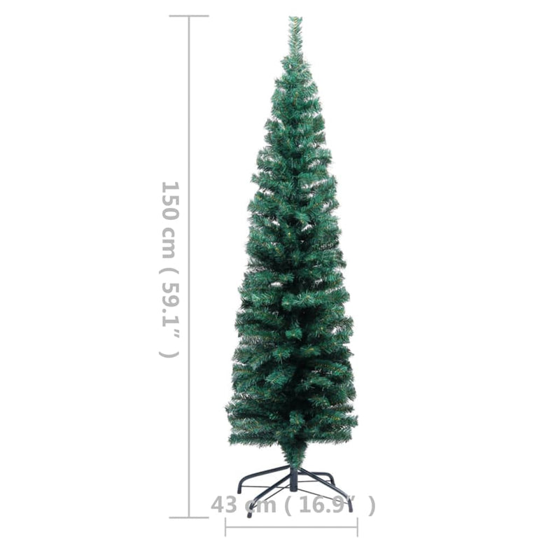 Slim Artificial Pre-lit Christmas Tree with Stand Green 150 cm PVC