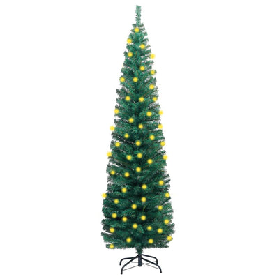 Slim Artificial Pre-lit Christmas Tree with Stand Green 180 cm PVC