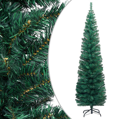 Slim Artificial Pre-lit Christmas Tree with Stand Green 240 cm PVC