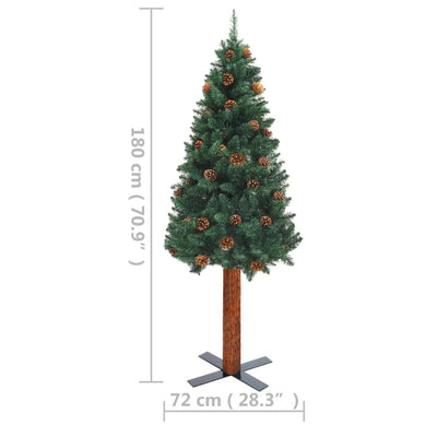 Slim Pre-lit Christmas Tree with Real Wood&Cones Green 180 cm