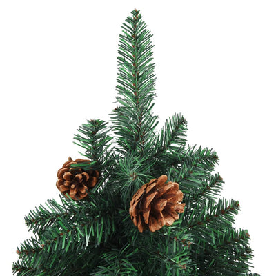 Slim Pre-lit Christmas Tree with Real Wood&Cones Green 210 cm