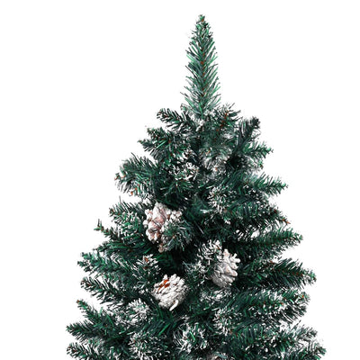 Slim Pre-lit Christmas Tree with Real Wood&White Snow Green 150 cm