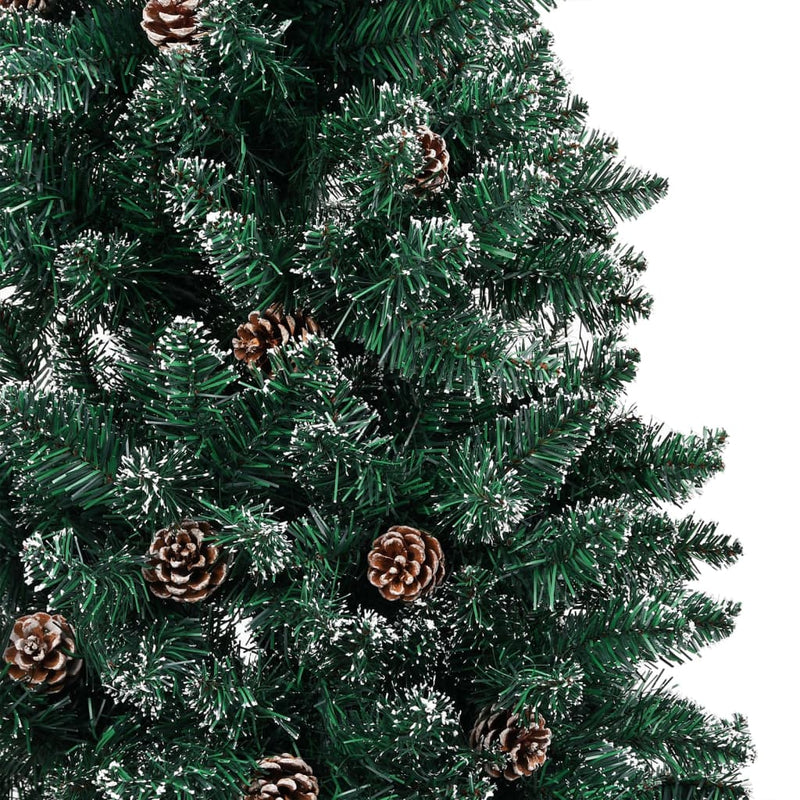 Slim Pre-lit Christmas Tree with Real Wood&White Snow Green 150 cm