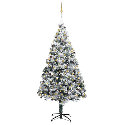 Artificial Christmas Tree LEDs&Ball Set&Flocked Snow Green 300 cm