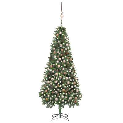 Artificial Pre-lit Christmas Tree with Ball Set&Pine Cones 210 cm