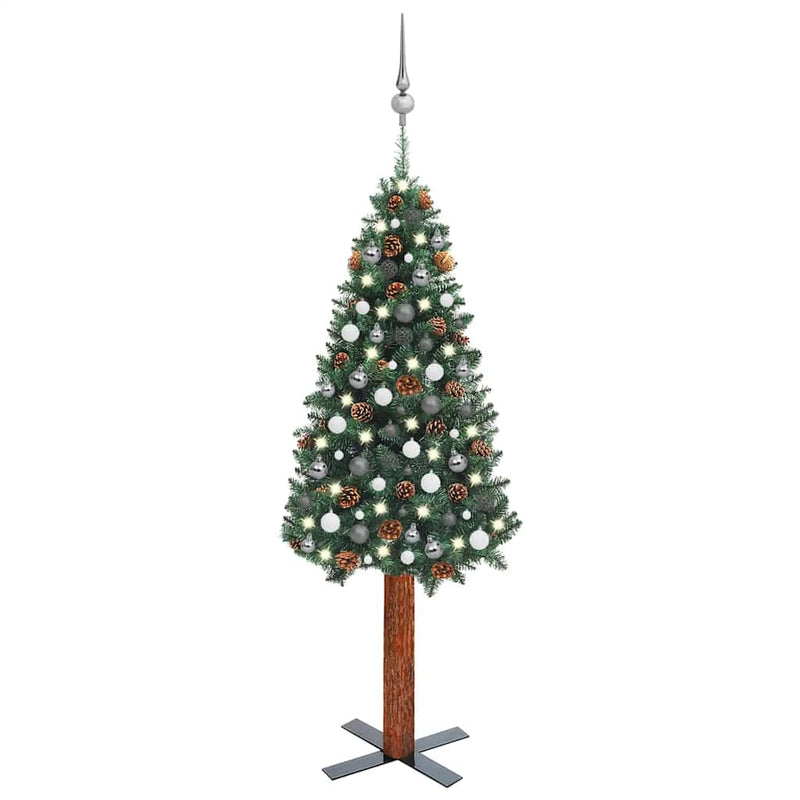 Slim Pre-lit Christmas Tree with Ball Set Green 180 cm PVC