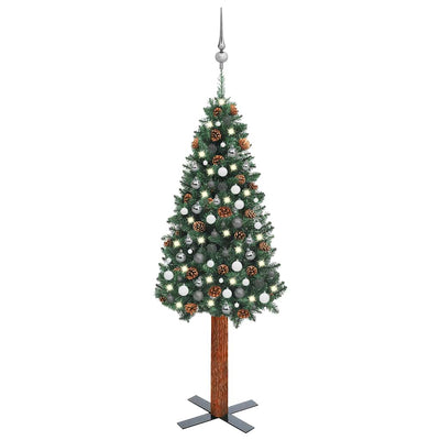 Slim Pre-lit Christmas Tree with Ball Set Green 210 cm PVC