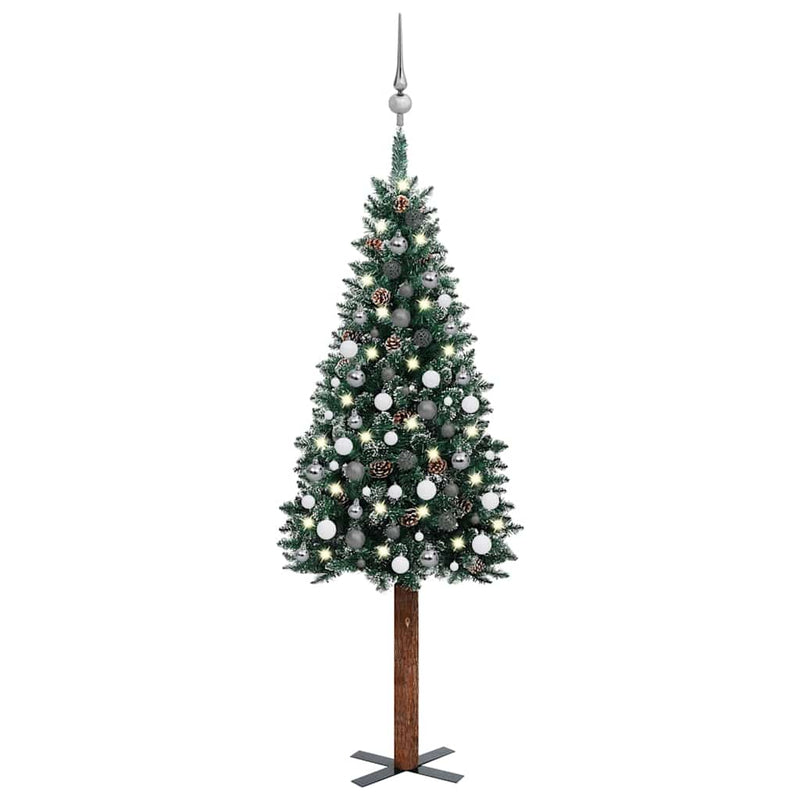 Slim Pre-lit Christmas Tree with Ball Set Green 180 cm