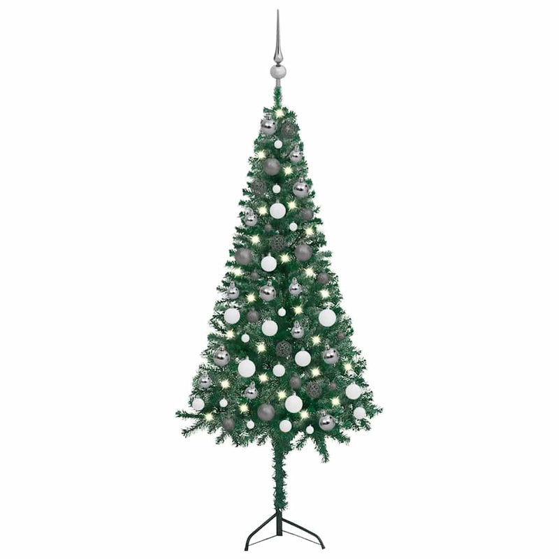 Corner Artificial Christmas Tree LEDs&Ball Set 120 cm Green PVC