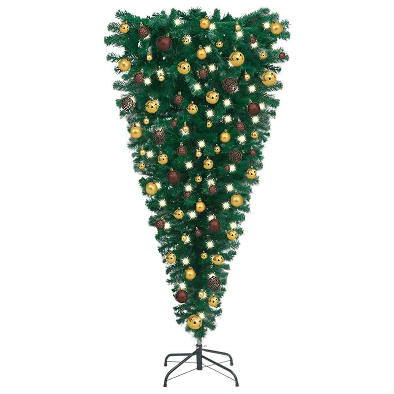 Upside-down Artificial Pre-lit Christmas Tree with Ball Set 210 cm