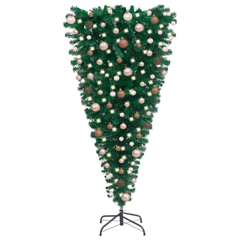 Upside-down Artificial Pre-lit Christmas Tree with Ball Set 210 cm