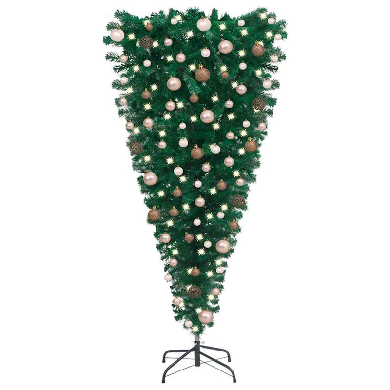 Upside-down Artificial Pre-lit Christmas Tree with Ball Set 240 cm