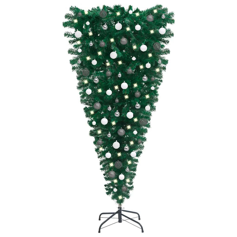 Upside-down Artificial Pre-lit Christmas Tree with Ball Set 120 cm