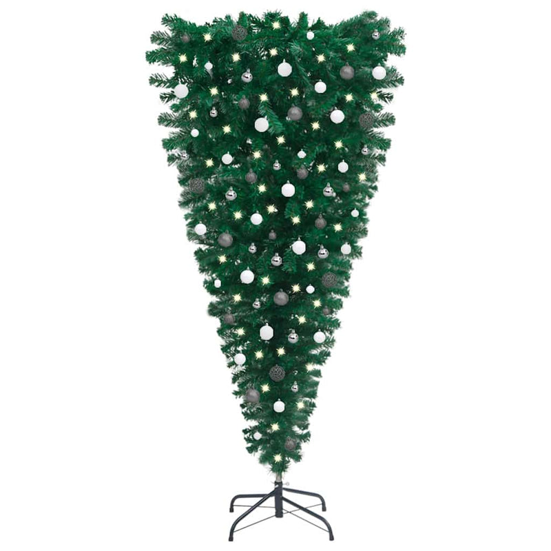 Upside-down Artificial Pre-lit Christmas Tree with Ball Set 180 cm