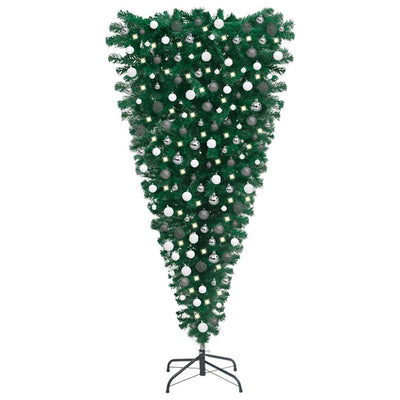 Upside-down Artificial Pre-lit Christmas Tree with Ball Set 210 cm