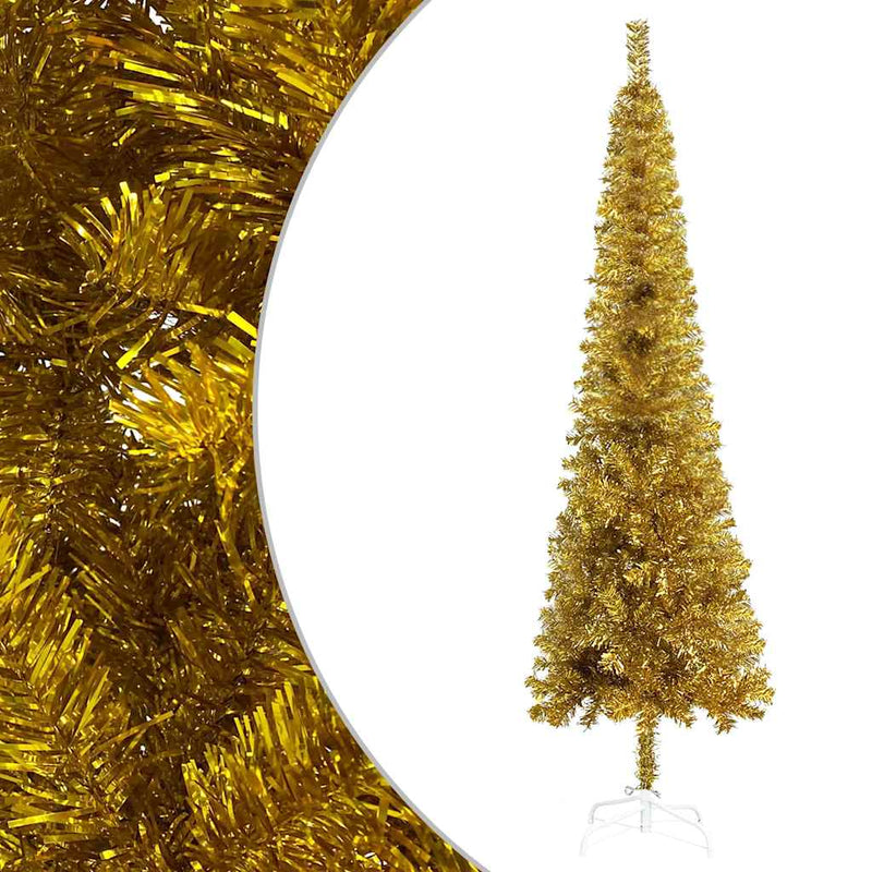 Slim Christmas Tree with LEDs&Ball Set Gold 150 cm