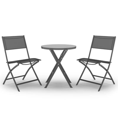 3 Piece Folding Bistro Set Steel Grey