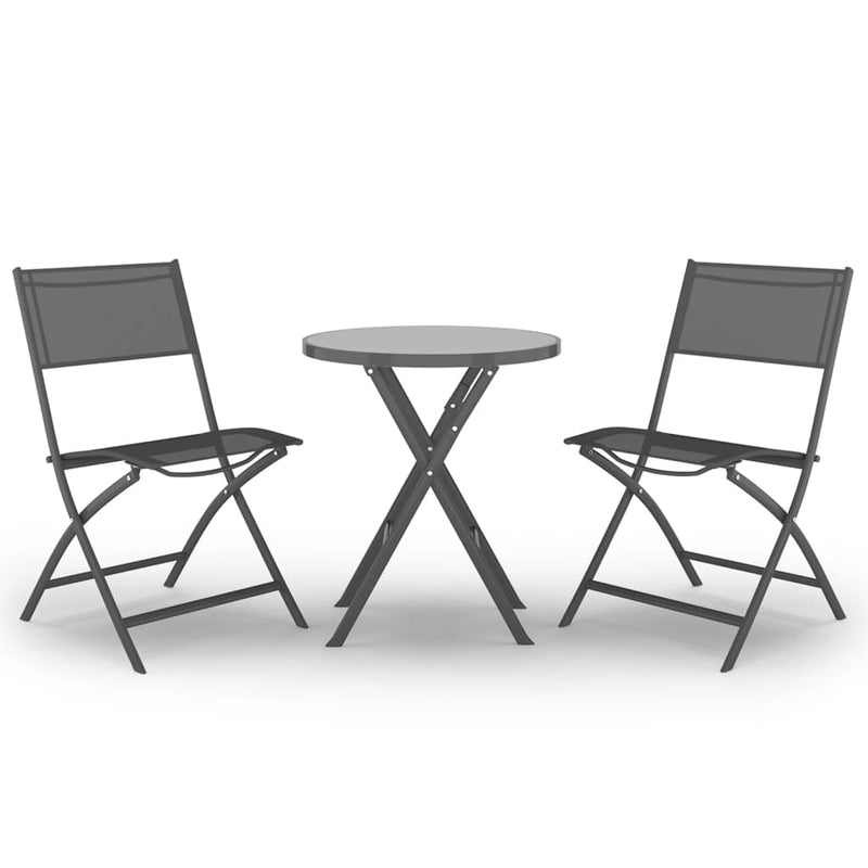 3 Piece Folding Bistro Set Steel Grey