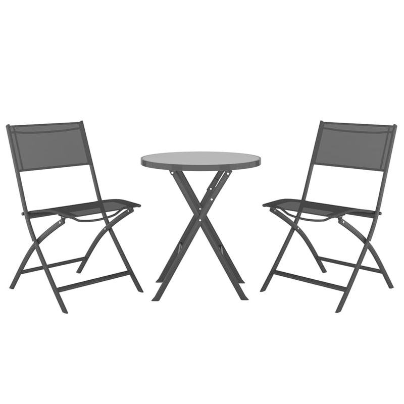 3 Piece Folding Bistro Set Steel Grey