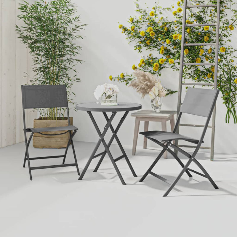 3 Piece Folding Bistro Set Steel Grey