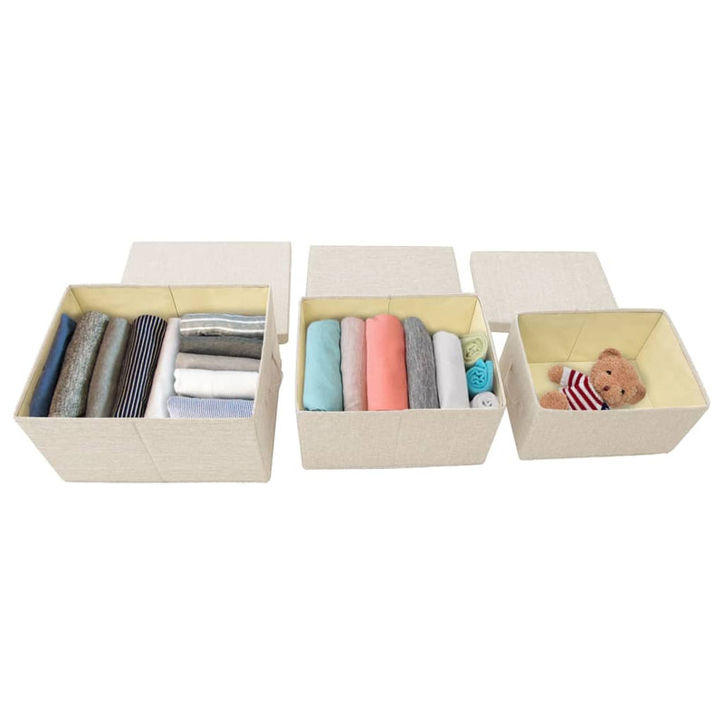 Stackable Storage Box Set of 3 Piece Fabric Cream