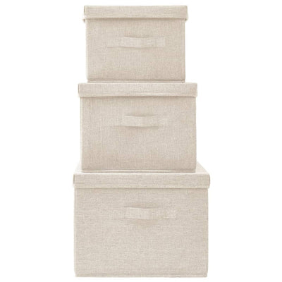 Stackable Storage Box Set of 3 Piece Fabric Cream