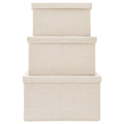 Stackable Storage Box Set of 3 Piece Fabric Cream