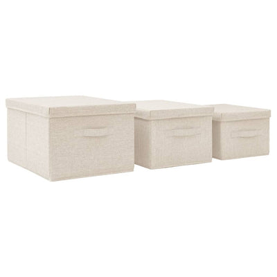 Stackable Storage Box Set of 3 Piece Fabric Cream