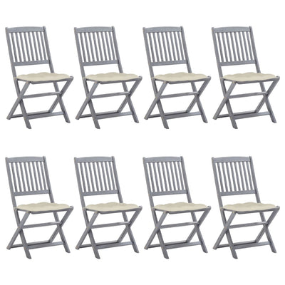 Folding Outdoor Chairs 8 pcs with Cushions Solid Acacia Wood