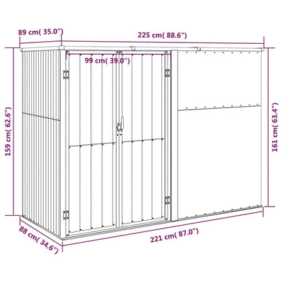 Garden Tool Shed Green 225x89x161 cm Galvanised Steel