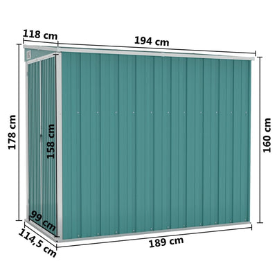 Wall-mounted Garden Shed Green 118x194x178 cm Galvanised Steel