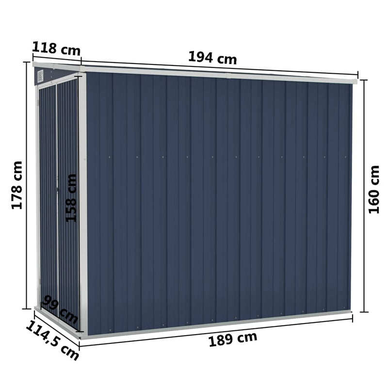 Wall-mounted Garden Shed Anthracite 118x194x178 cm Steel