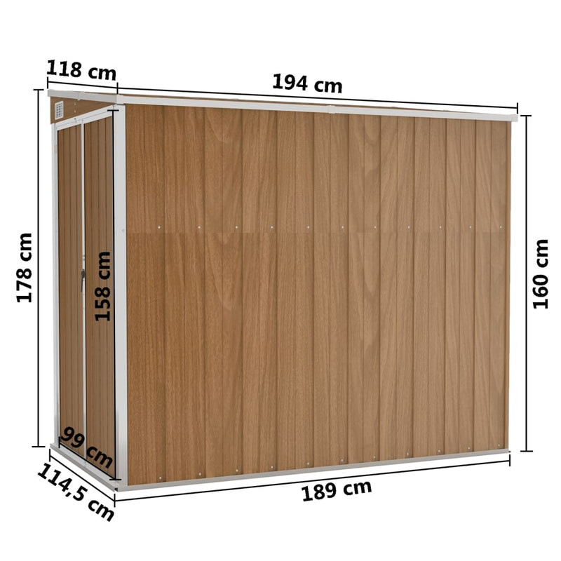 Wall-mounted Garden Shed Brown 118x194x178 cm Galvanised Steel