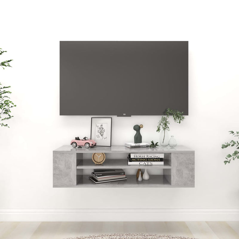 Hanging TV Cabinet Concrete Grey 100x30x26.5 cm Engineered Wood