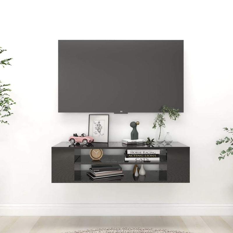 Hanging TV Cabinet High Gloss Black 100x30x26.5 cm Engineered Wood