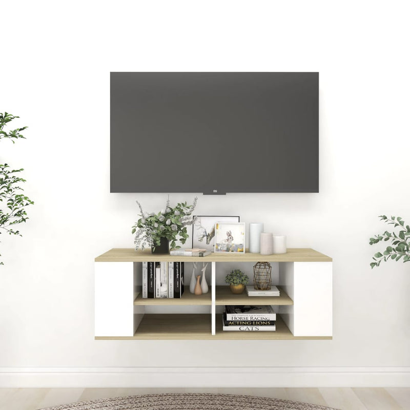 Wall-Mounted TV Cabinet White&Sonoma Oak 102x35x35cm Engineered Wood