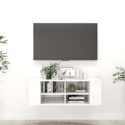 Wall-Mounted TV Cabinet High Gloss White 102x35x35 cm Engineered Wood