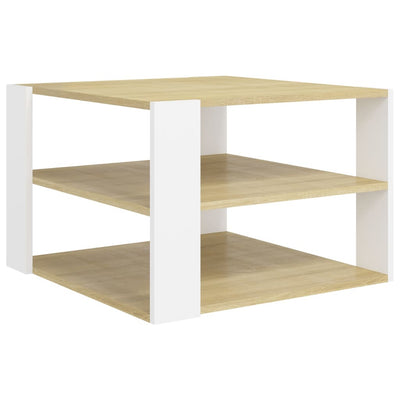 Coffee Table Sonoma Oak and White 60x60x40 cm Engineered Wood