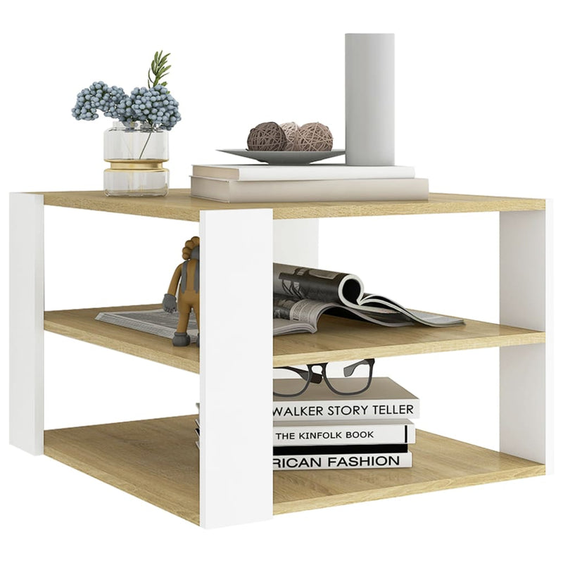 Coffee Table Sonoma Oak and White 60x60x40 cm Engineered Wood