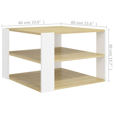 Coffee Table Sonoma Oak and White 60x60x40 cm Engineered Wood