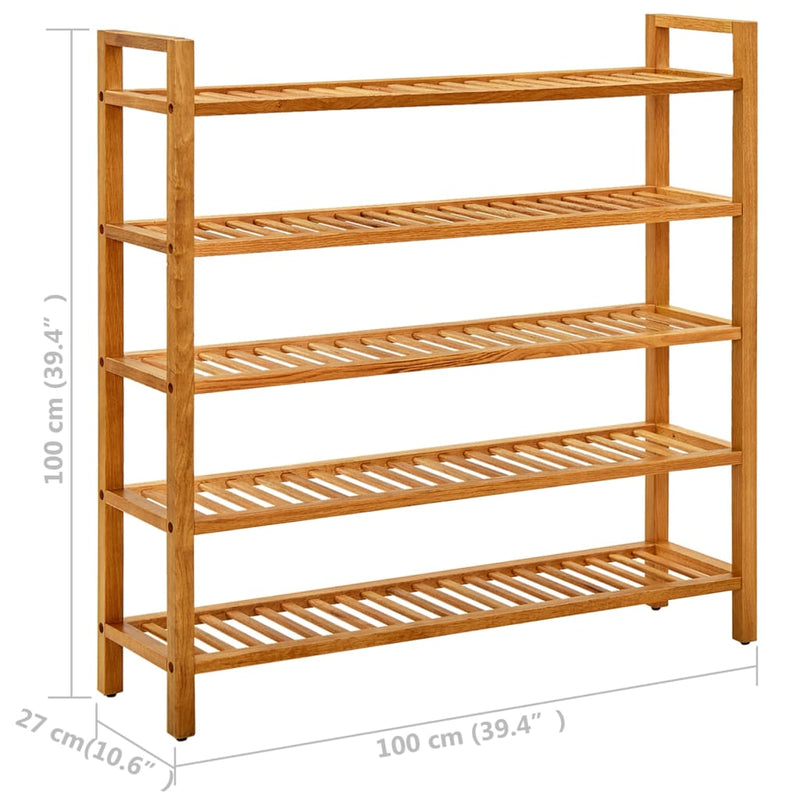 Shoe Rack with 5 Shelves 100x27x100 cm Solid Oak Wood