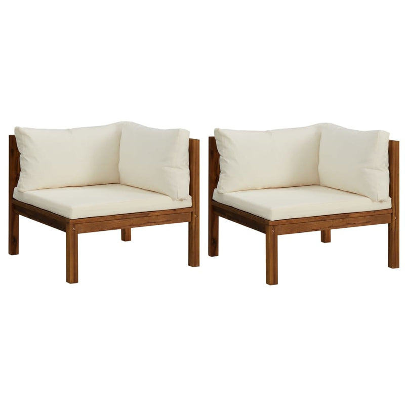 Corner Sofas 2 pcs with Cream White Cushions Solid Acacia Wood