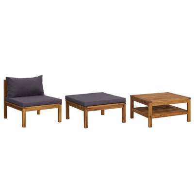 3 Piece Garden Lounge Set with Dark Grey Cushions Acacia Wood