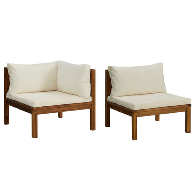 2 Piece Sofa Set with Cream White Cushions Solid Acacia Wood