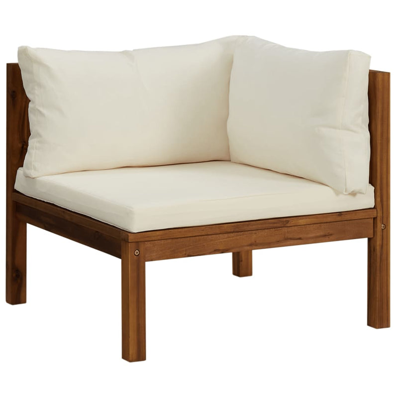 Sectional Corner Sofa with Cream White Cushion Acacia Wood