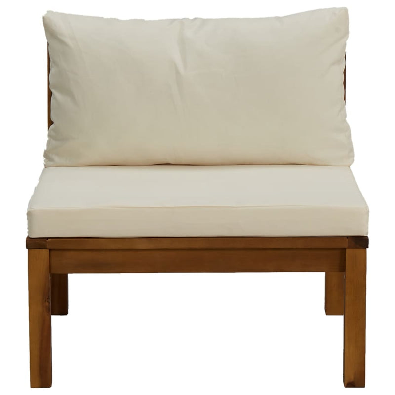 Sectional Middle Sofa with Cream White Cushion Acacia Wood