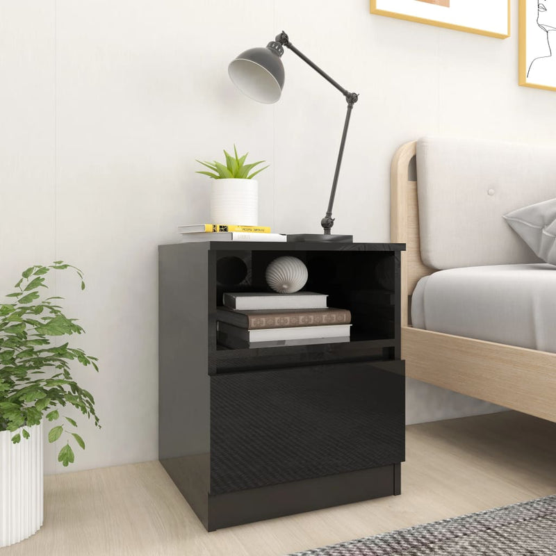 Bed Cabinets 2 pcs High Gloss Black 40x40x50 cm Engineered Wood