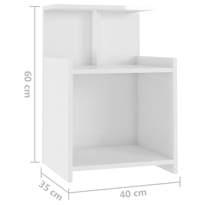 Bed Cabinet High Gloss White 40x35x60 cm Engineered Wood