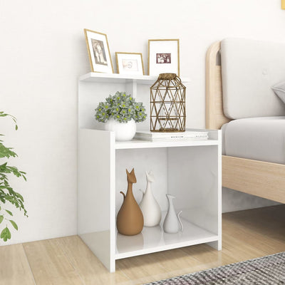 Bed Cabinet High Gloss White 40x35x60 cm Engineered Wood